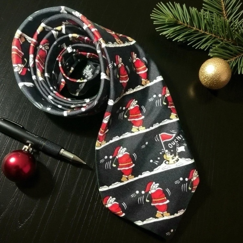 American Traditions Santa Golfing Novelty Silk Christmas Neck Tie